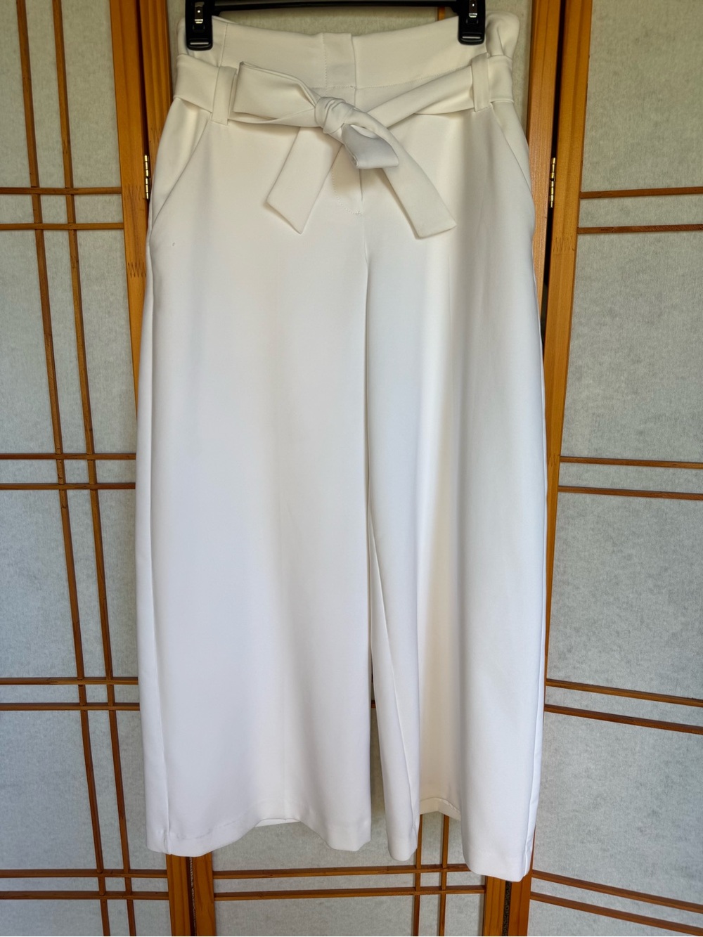 New York & Company 7th Avenue White Wide Leg Culottes Tie Waist Pants Size 6